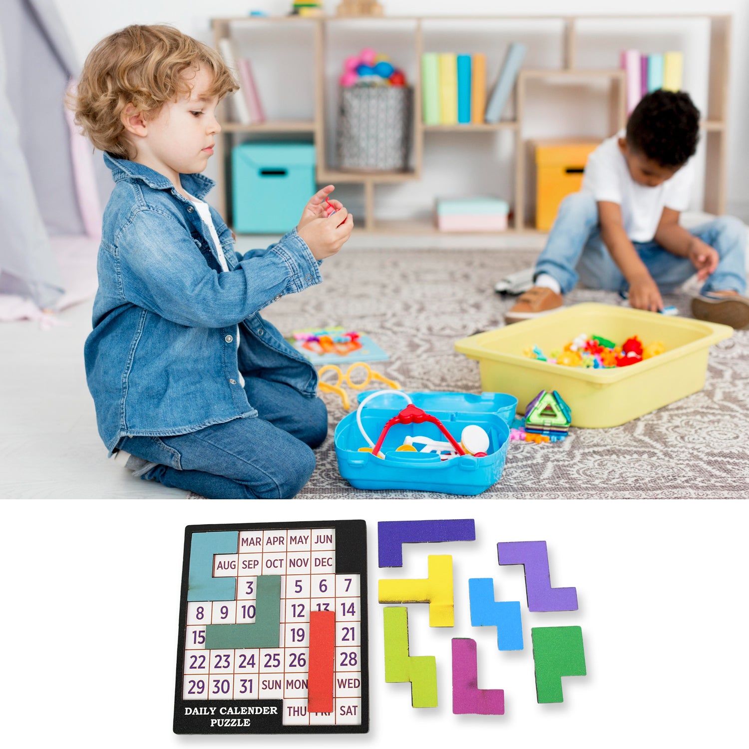 Wooden Daily Calendar Puzzle (Multicolor  1 Set) Wooden Daily Calendar Puzzle (Multicolor  1 Set)